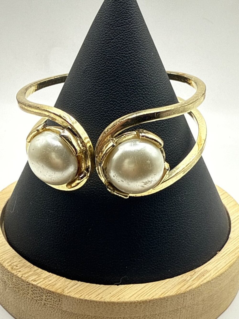 Vintage Gold Faux Pearl Clamper Cuff Bracelet Retro Coquette Old Money Chic